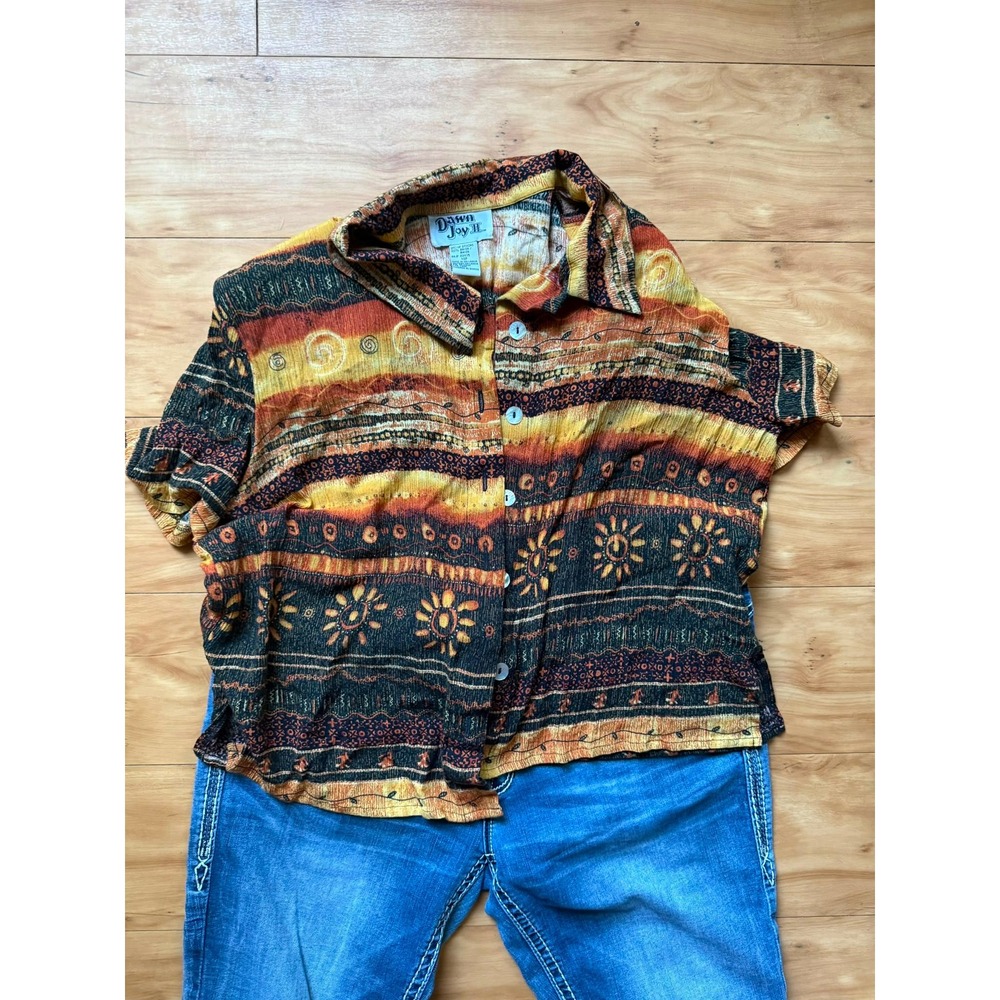 Dawn Joy II Vintage Southwestern Tribal Print Button Down Shirt Orange 14P